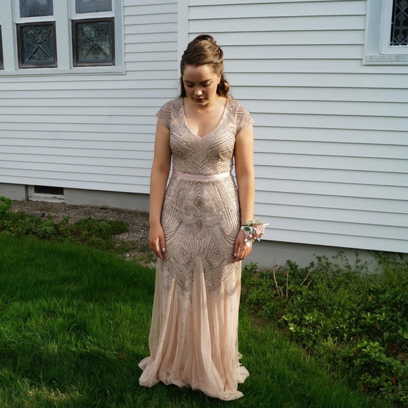 light pink sequin prom dress